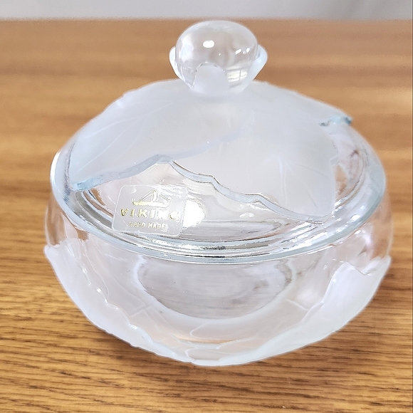 Vintage MCM Viking Clear Satin Glass Cabbage Design Lidded Dish - Picture 2 of 11